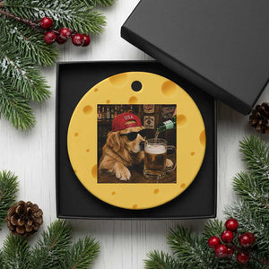 Funny Golden Retriever Drinking Beer Ceramic Ornament Silly Dog Meme Graphic Sarcastic Gift