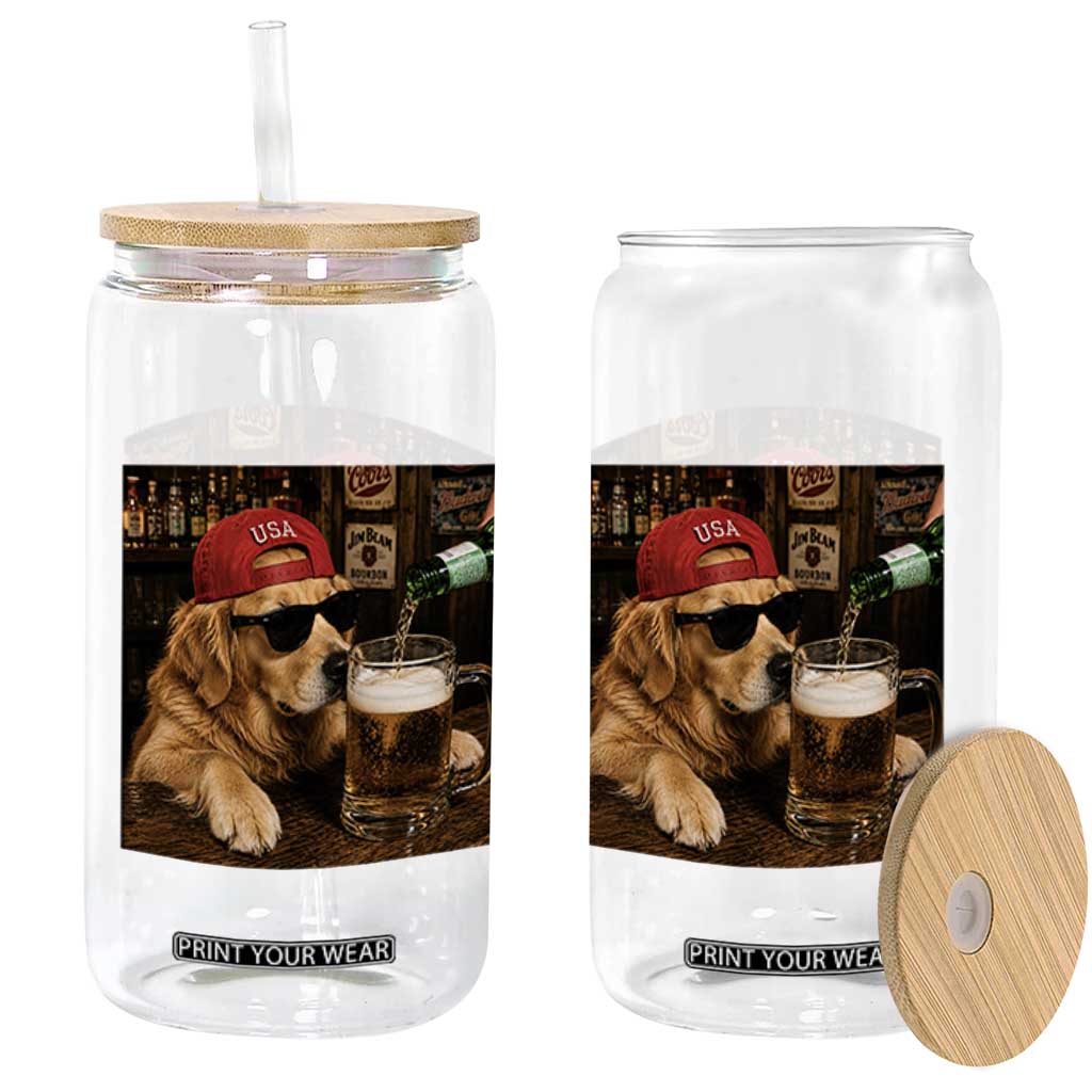 Funny Golden Retriever Drinking Beer Glass Can Silly Dog Meme Graphic Sarcastic Gift
