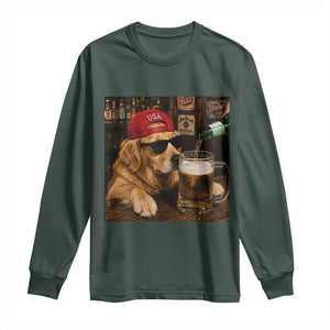Funny Golden Retriever Drinking Beer Long Sleeve Shirt Silly Dog Meme Graphic Sarcastic Gift