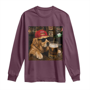 Funny Golden Retriever Drinking Beer Long Sleeve Shirt Silly Dog Meme Graphic Sarcastic Gift