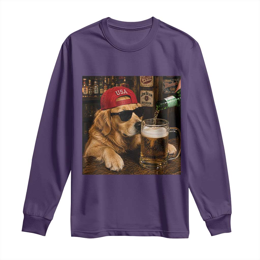 Funny Golden Retriever Drinking Beer Long Sleeve Shirt Silly Dog Meme Graphic Sarcastic Gift