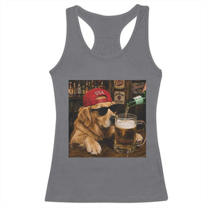Funny Golden Retriever Drinking Beer Racerback Tank Top Silly Dog Meme Graphic Sarcastic Gift