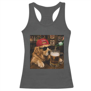 Funny Golden Retriever Drinking Beer Racerback Tank Top Silly Dog Meme Graphic Sarcastic Gift