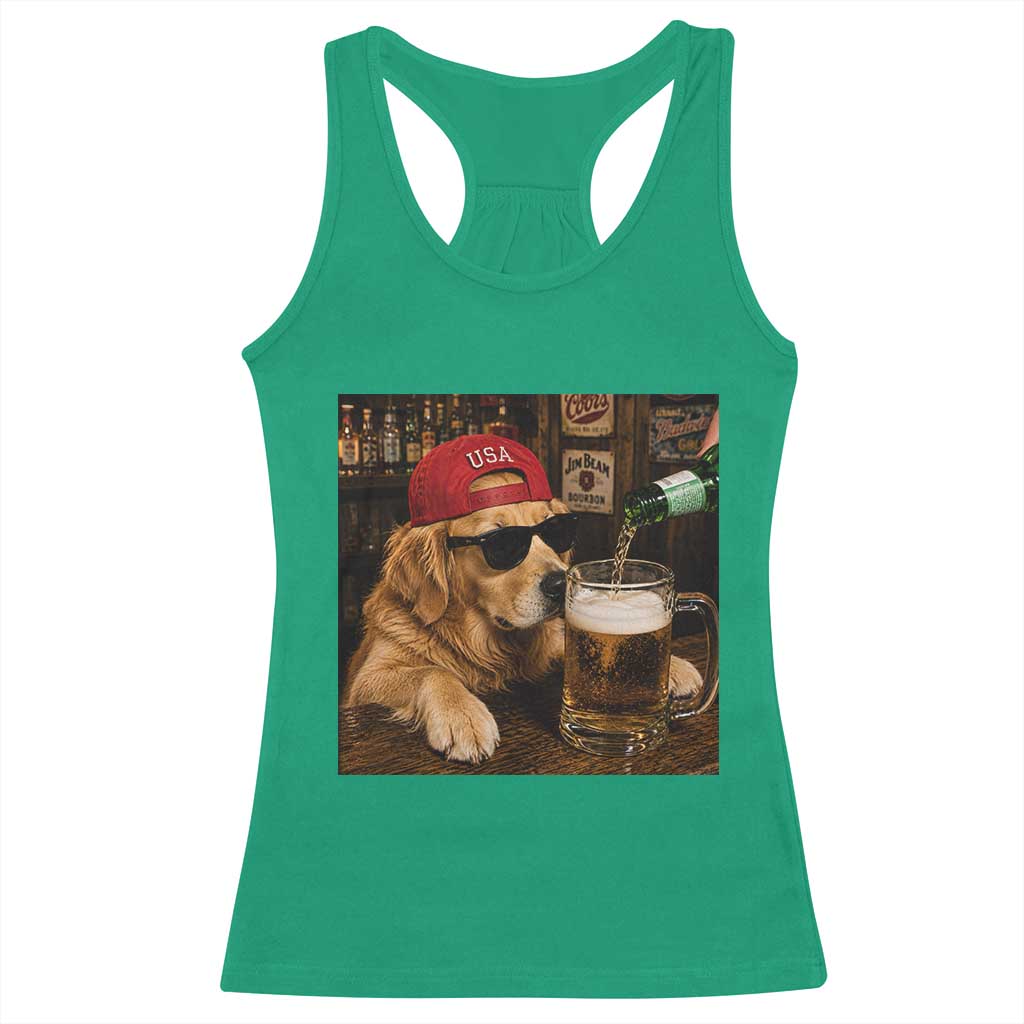 Funny Golden Retriever Drinking Beer Racerback Tank Top Silly Dog Meme Graphic Sarcastic Gift