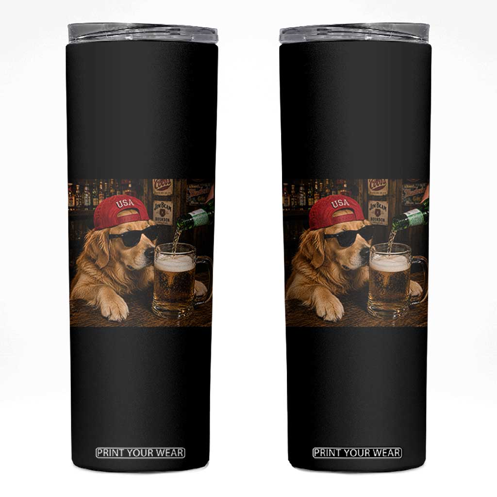 Funny Golden Retriever Drinking Beer Skinny Tumbler Silly Dog Meme Graphic Sarcastic Gift