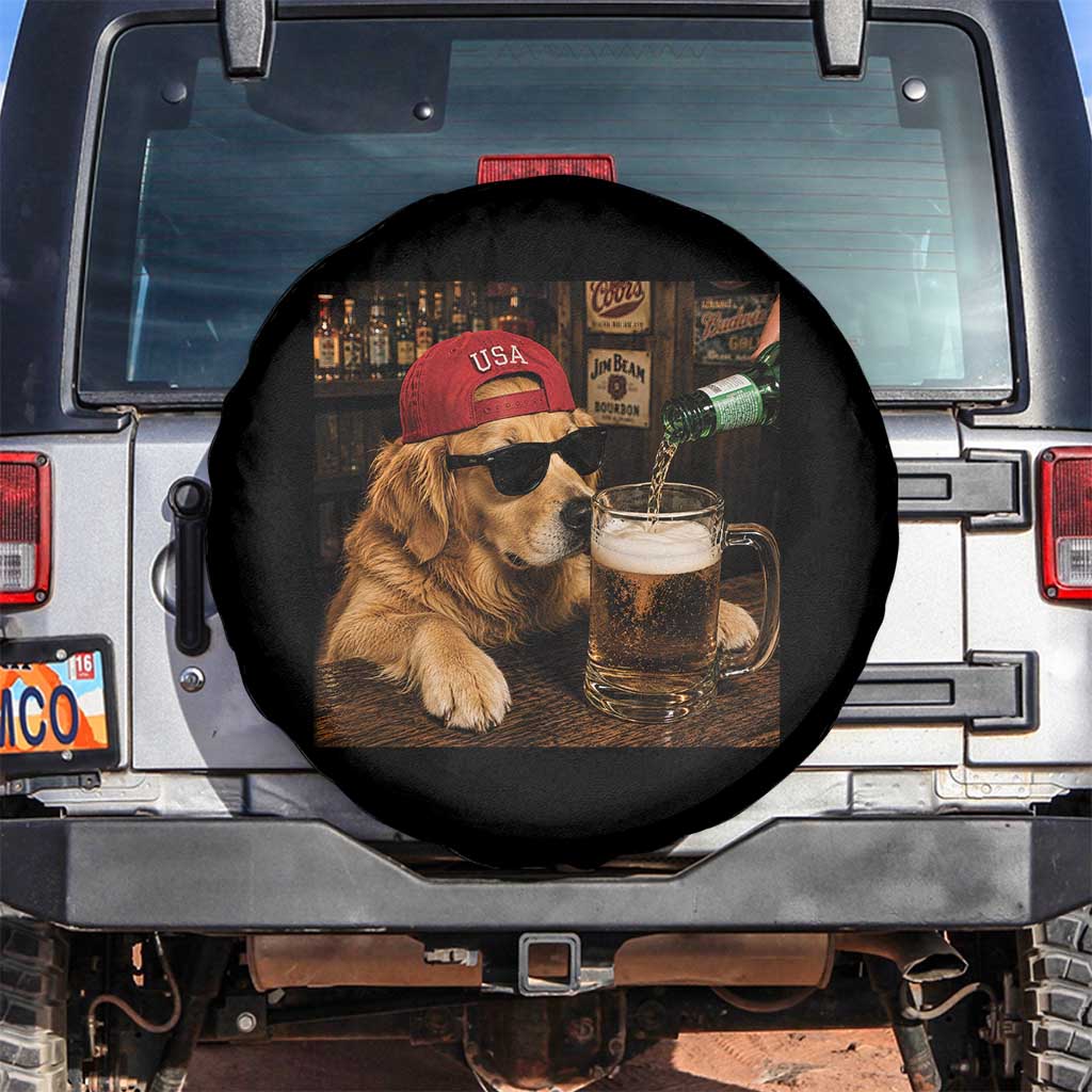 Funny Golden Retriever Drinking Beer Spare Tire Cover Silly Dog Meme Graphic Sarcastic Gift TS10 No hole Black Print Your Wear