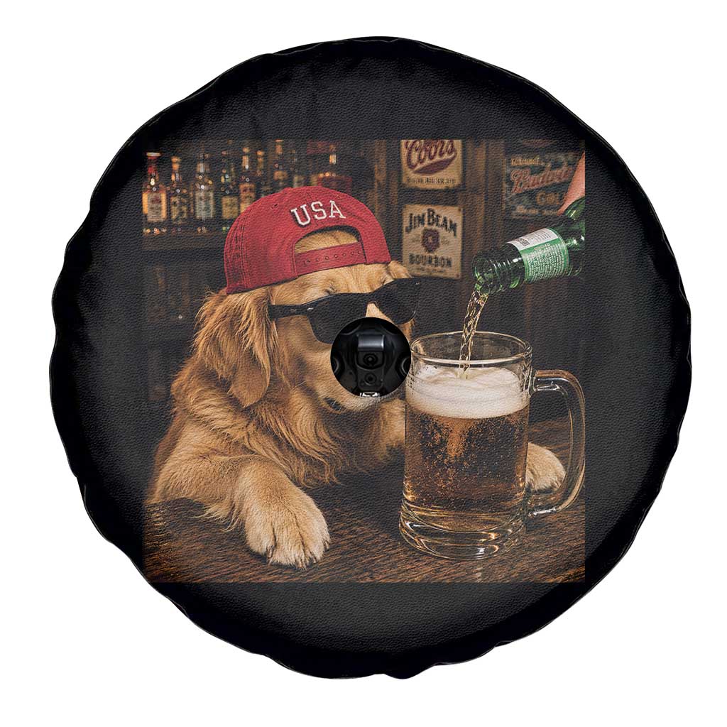 Funny Golden Retriever Drinking Beer Spare Tire Cover Silly Dog Meme Graphic Sarcastic Gift