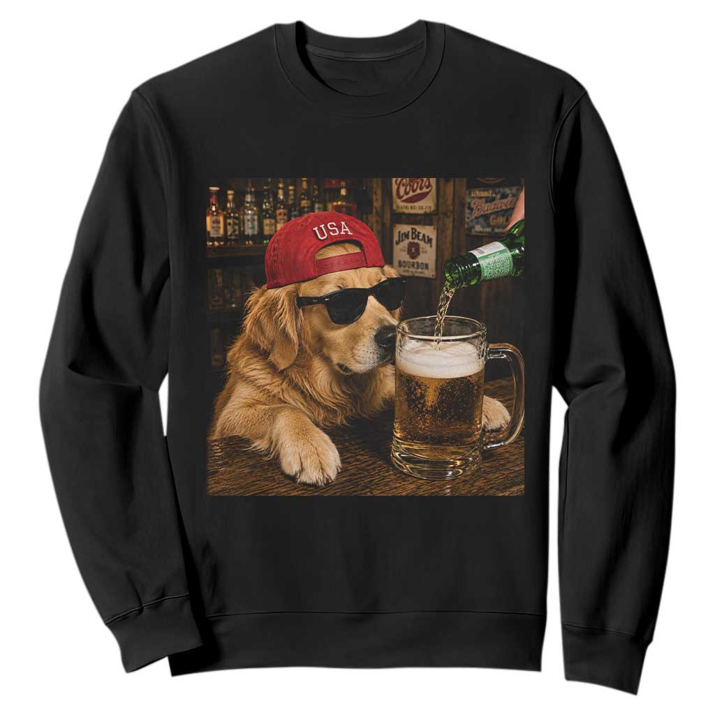 Funny Golden Retriever Drinking Beer Sweatshirt Silly Dog Meme Graphic Sarcastic Gift