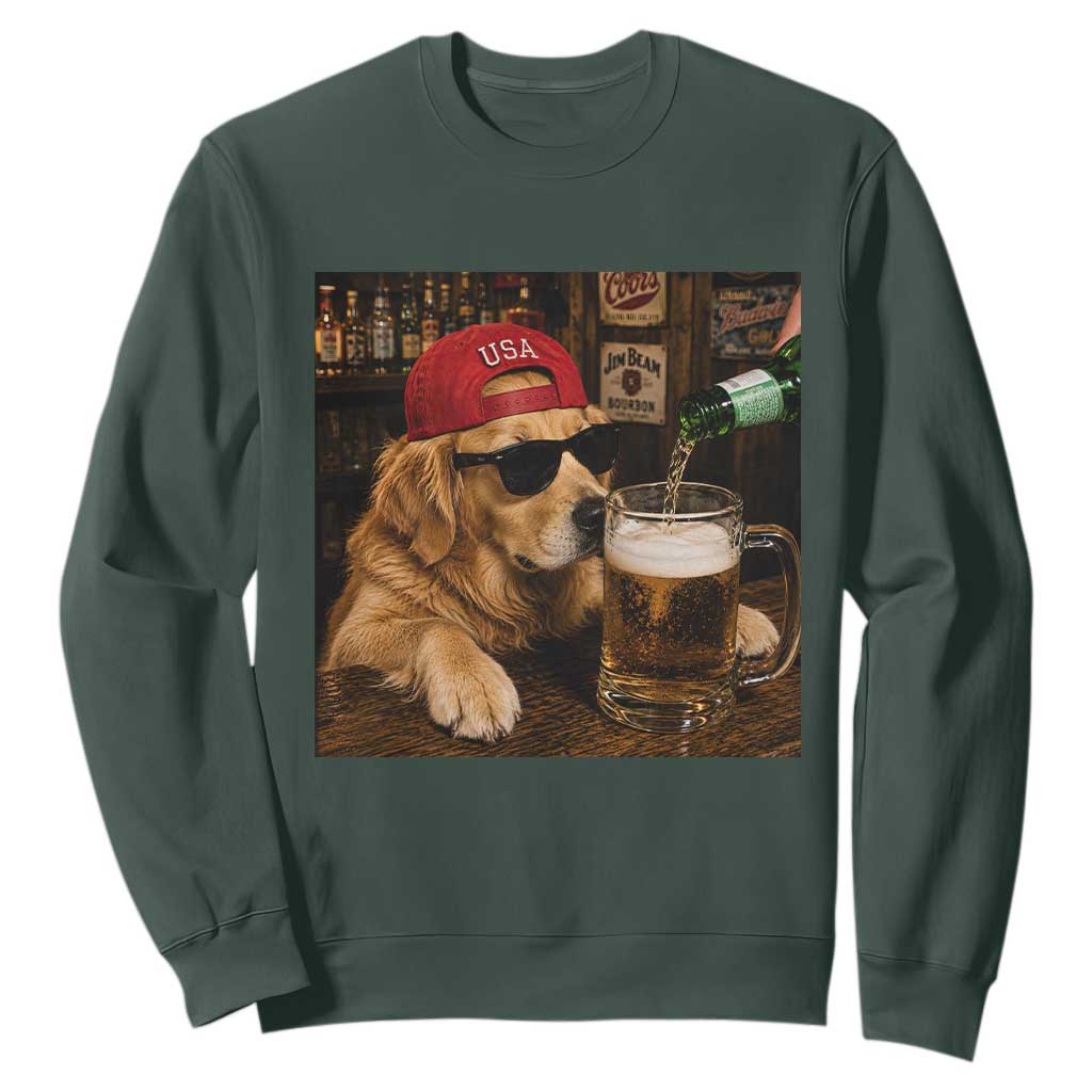 Funny Golden Retriever Drinking Beer Sweatshirt Silly Dog Meme Graphic Sarcastic Gift
