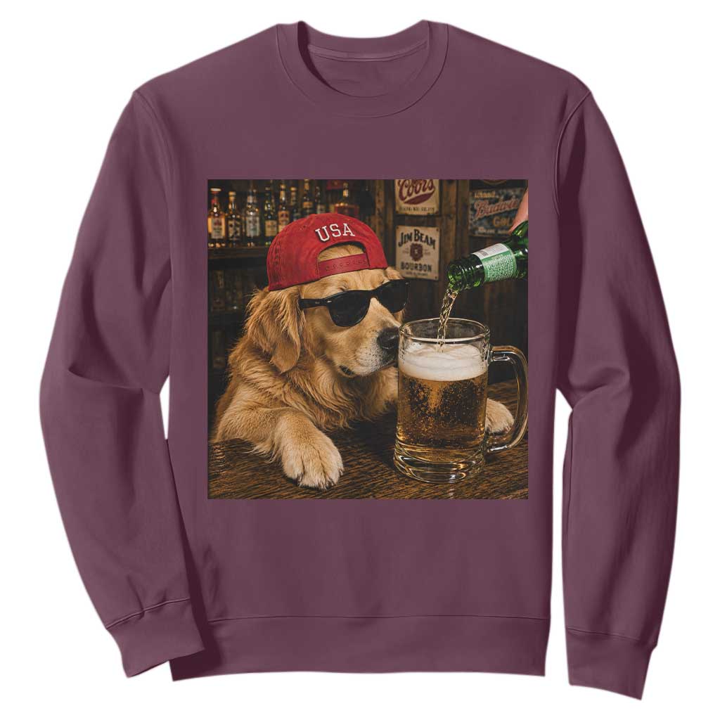 Funny Golden Retriever Drinking Beer Sweatshirt Silly Dog Meme Graphic Sarcastic Gift