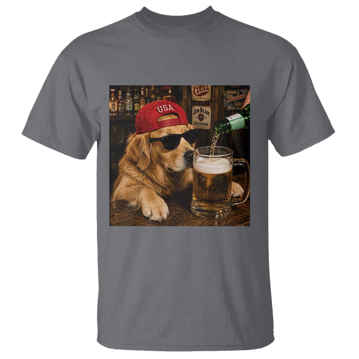 Funny Golden Retriever Drinking Beer T Shirt Silly Dog Meme Graphic Sarcastic Gift