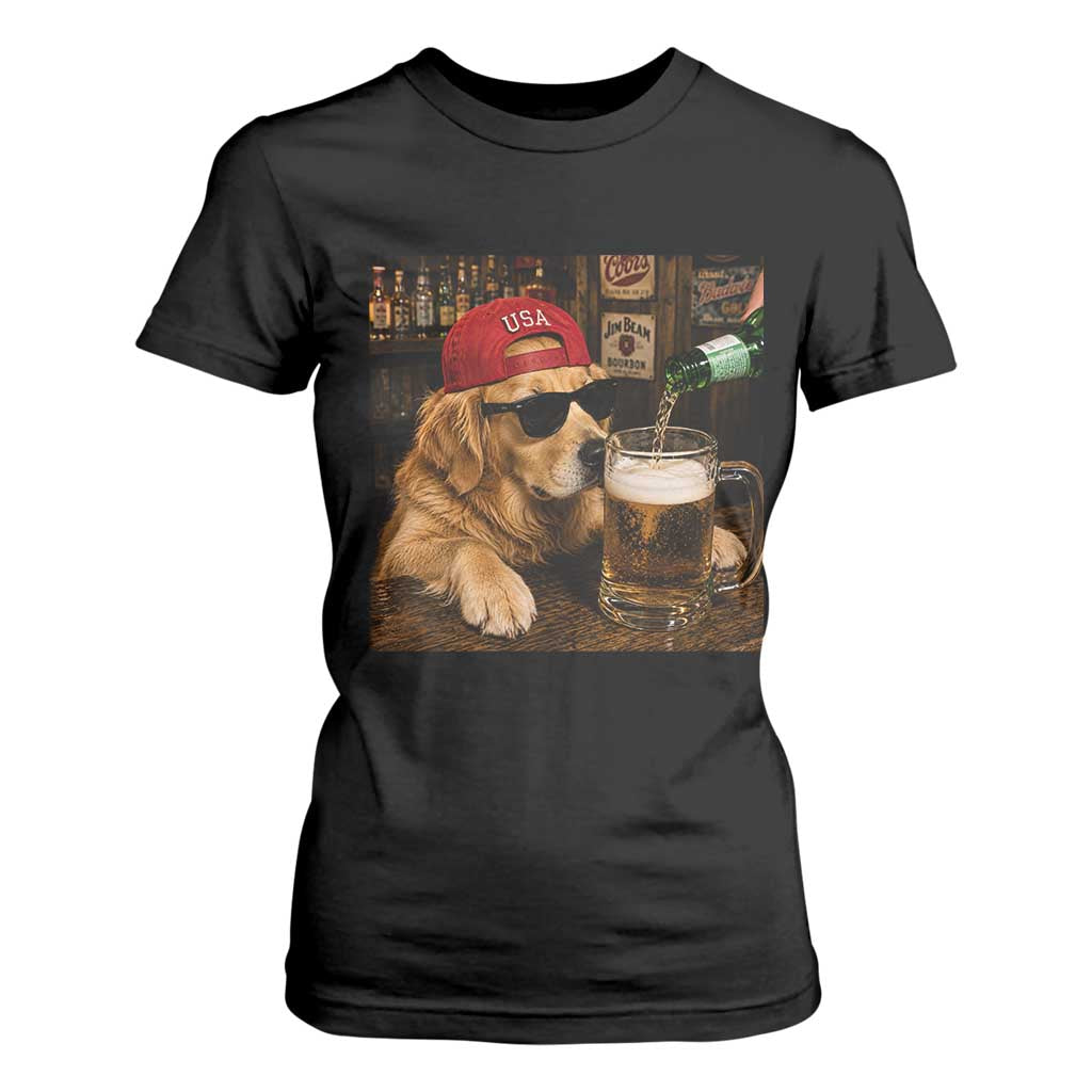 Funny Golden Retriever Drinking Beer T Shirt For Women Silly Dog Meme Graphic Sarcastic Gift