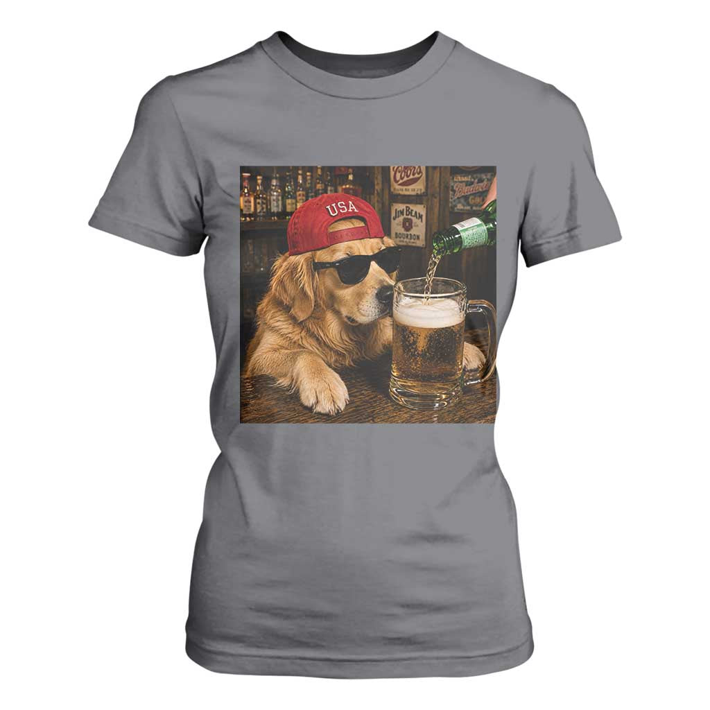 Funny Golden Retriever Drinking Beer T Shirt For Women Silly Dog Meme Graphic Sarcastic Gift