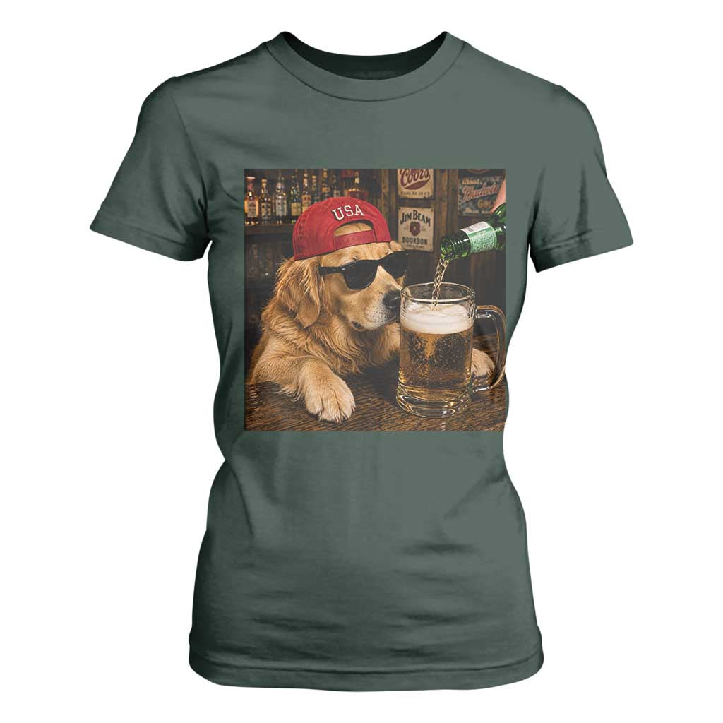 Funny Golden Retriever Drinking Beer T Shirt For Women Silly Dog Meme Graphic Sarcastic Gift
