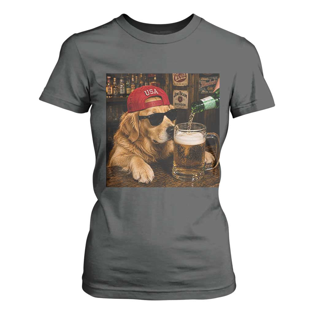 Funny Golden Retriever Drinking Beer T Shirt For Women Silly Dog Meme Graphic Sarcastic Gift