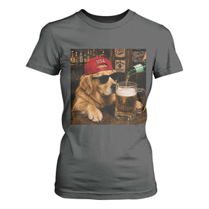 Funny Golden Retriever Drinking Beer T Shirt For Women Silly Dog Meme Graphic Sarcastic Gift