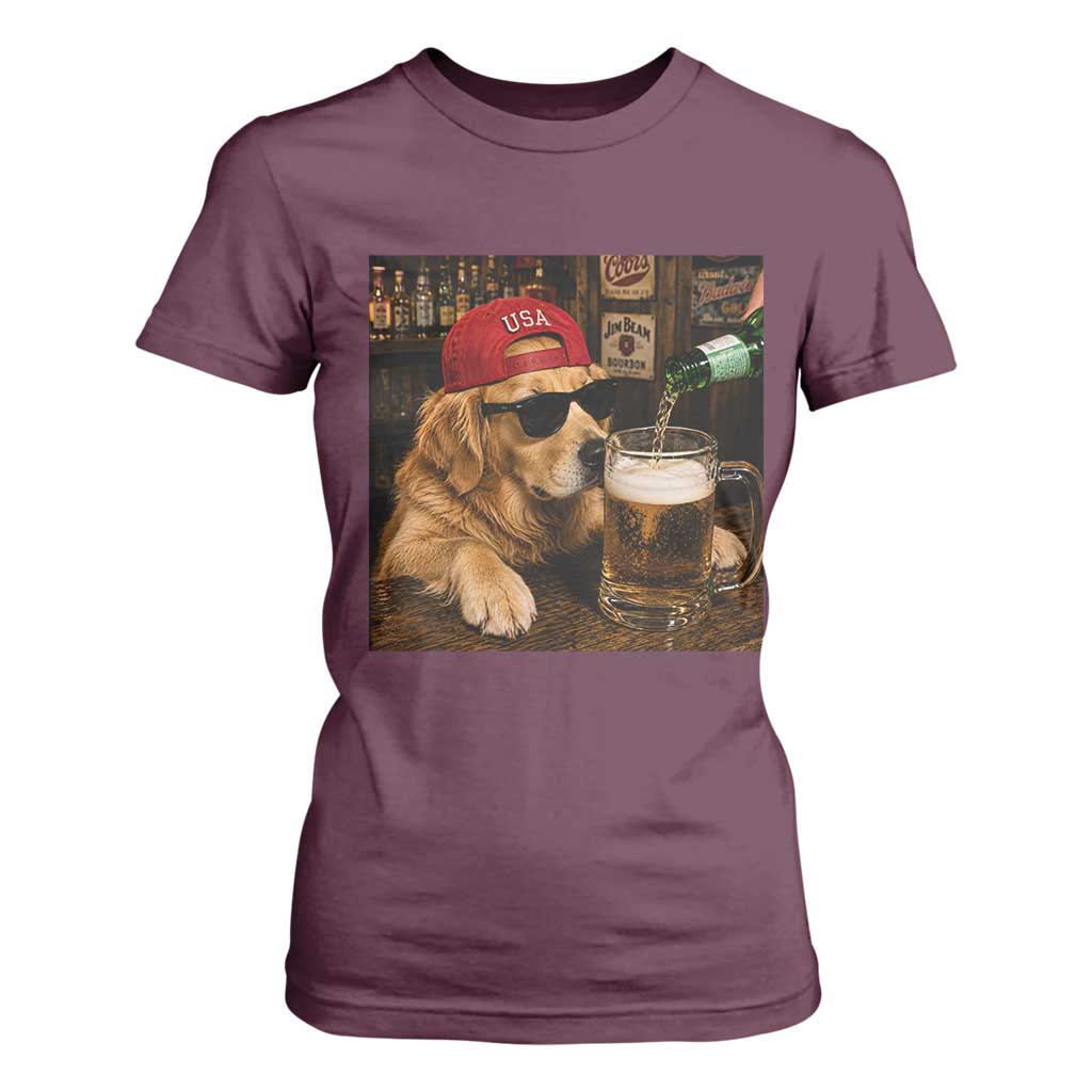 Funny Golden Retriever Drinking Beer T Shirt For Women Silly Dog Meme Graphic Sarcastic Gift