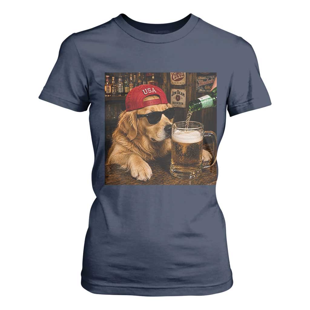 Funny Golden Retriever Drinking Beer T Shirt For Women Silly Dog Meme Graphic Sarcastic Gift