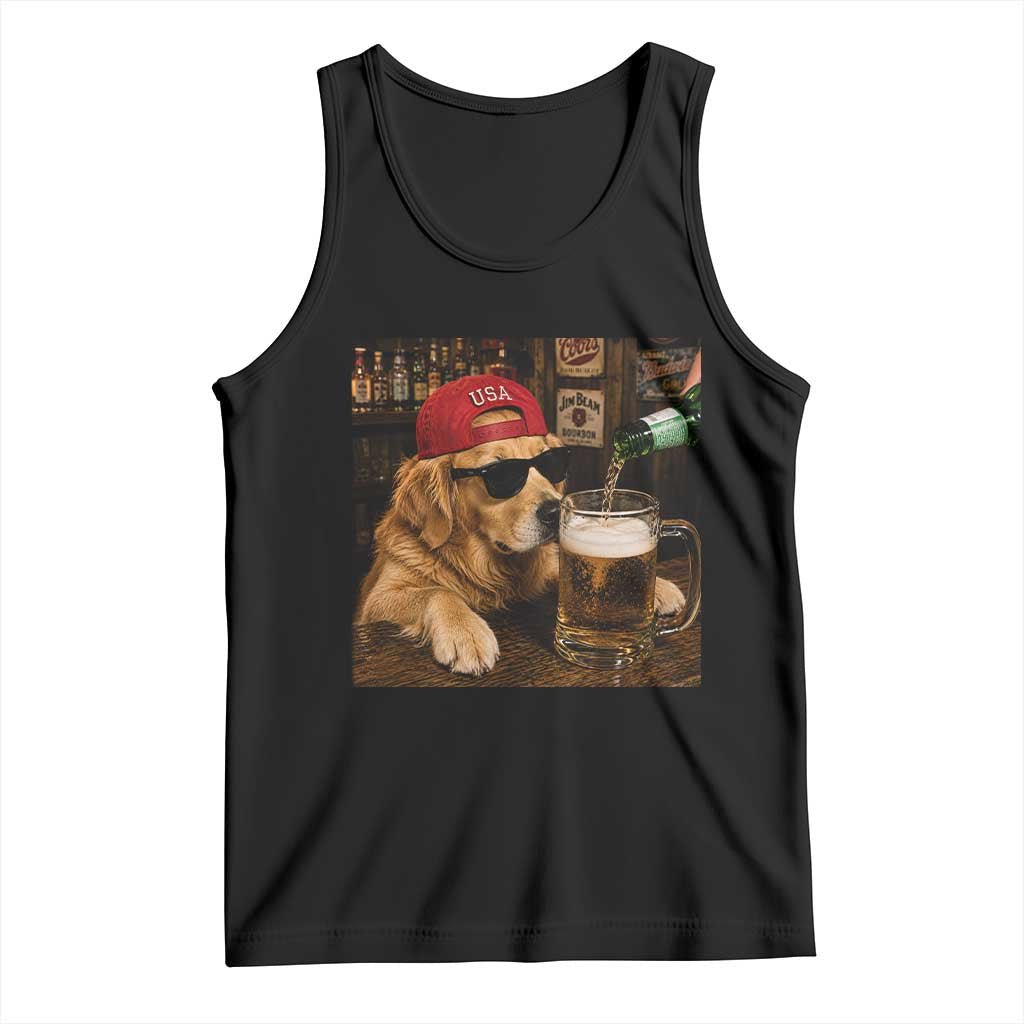 Funny Golden Retriever Drinking Beer Tank Top Silly Dog Meme Graphic Sarcastic Gift TS10 Black Print Your Wear