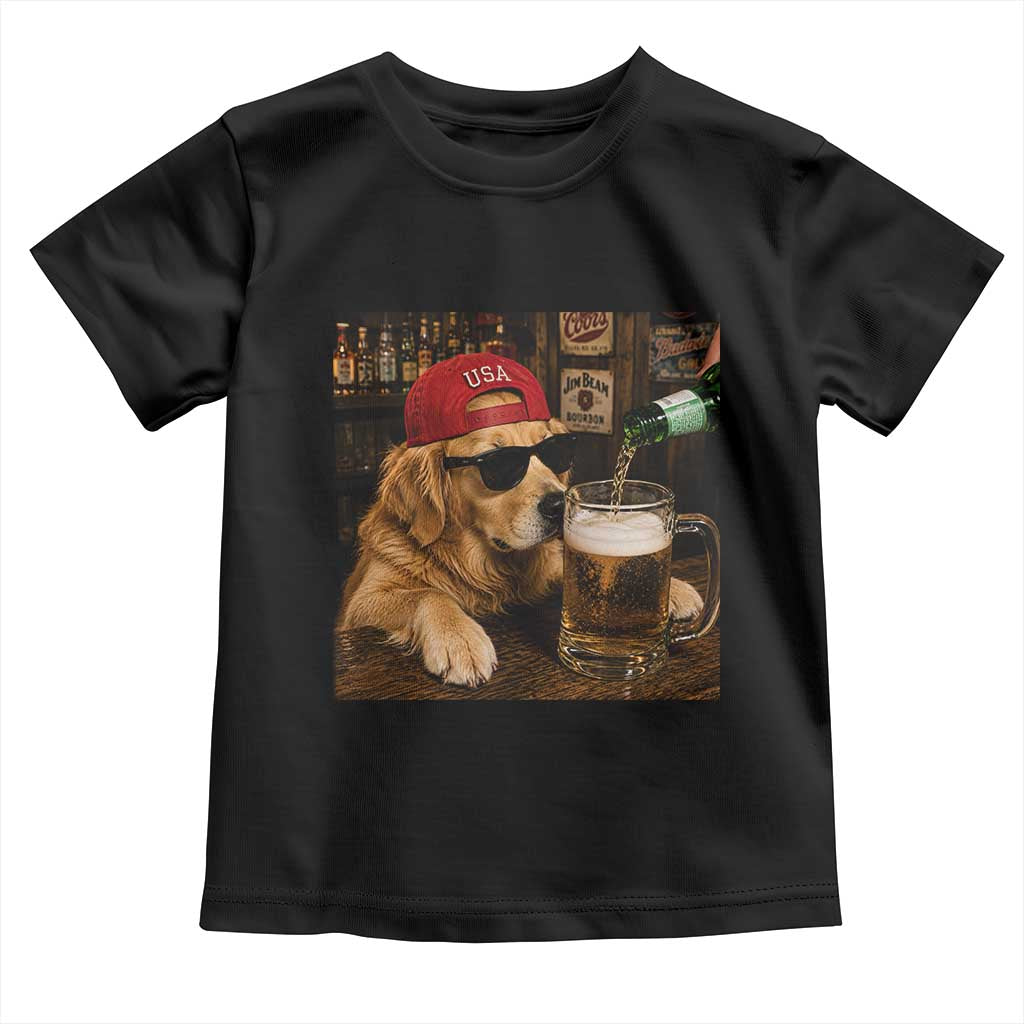 Funny Golden Retriever Drinking Beer Toddler T Shirt Silly Dog Meme Graphic Sarcastic Gift TS10 Black Print Your Wear