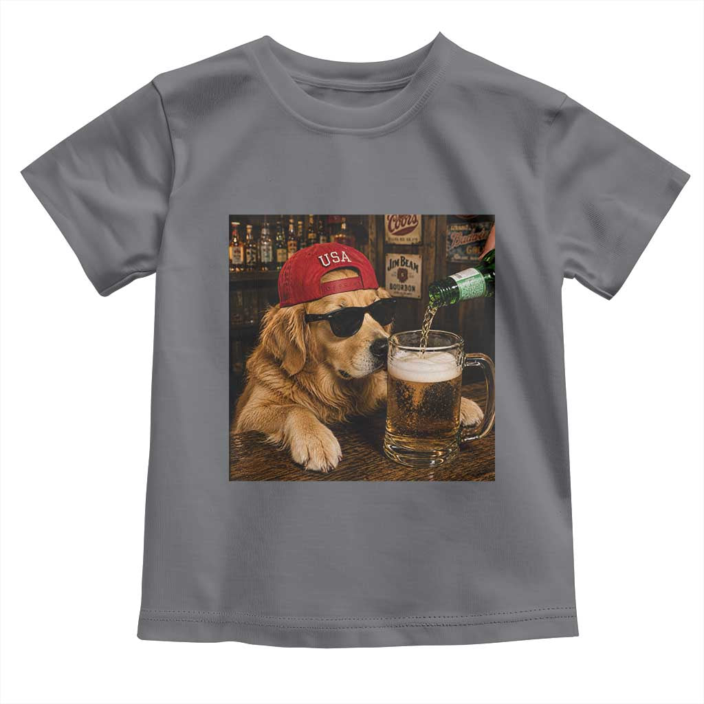 Funny Golden Retriever Drinking Beer Toddler T Shirt Silly Dog Meme Graphic Sarcastic Gift