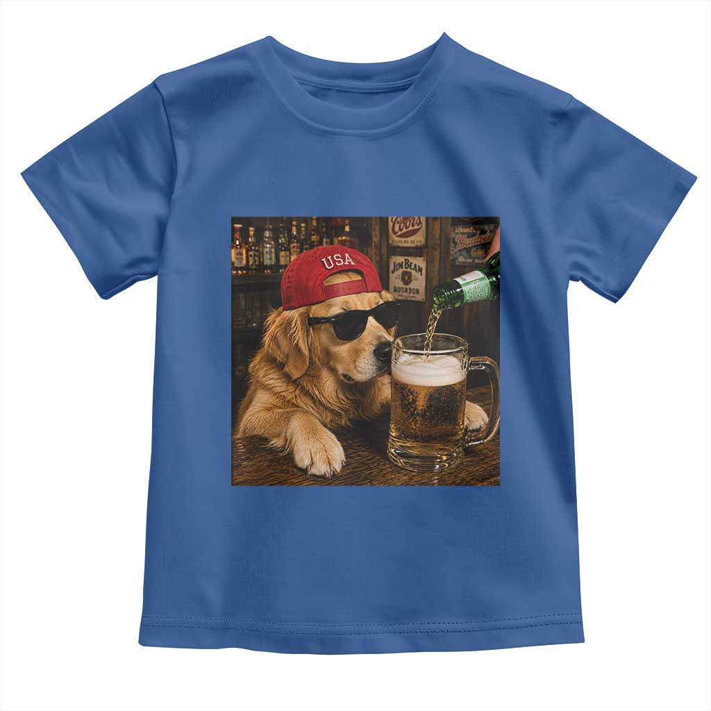 Funny Golden Retriever Drinking Beer Toddler T Shirt Silly Dog Meme Graphic Sarcastic Gift