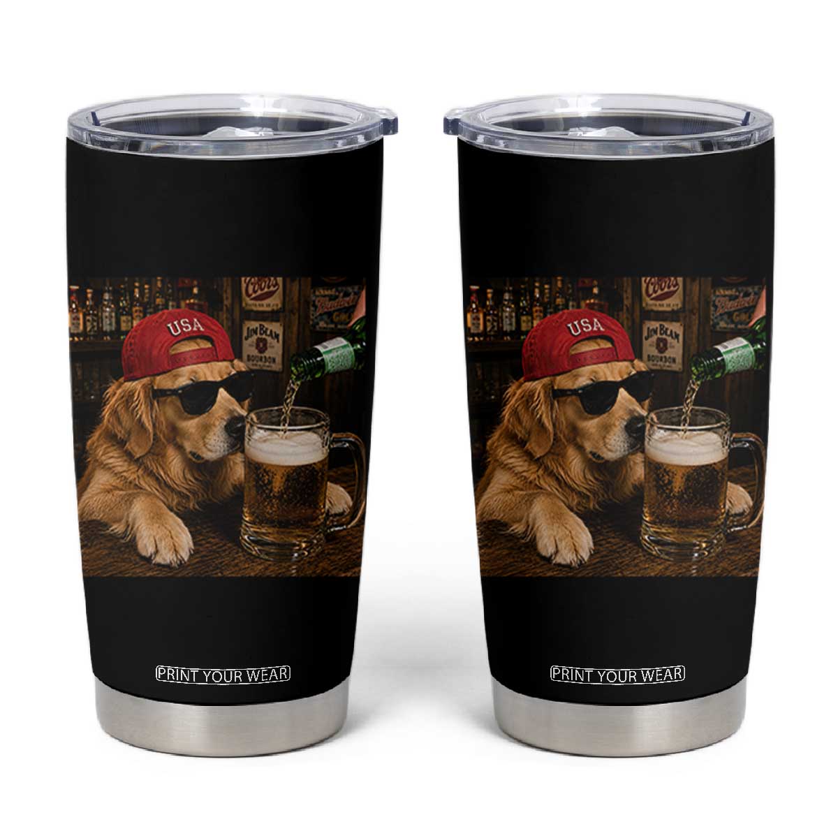 Funny Golden Retriever Drinking Beer Tumbler Cup Silly Dog Meme Graphic Sarcastic Gift TS10 Black Print Your Wear