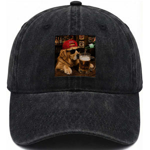 Funny Golden Retriever Drinking Beer Washed Cotton Baseball Cap Silly Dog Meme Graphic Sarcastic Gift
