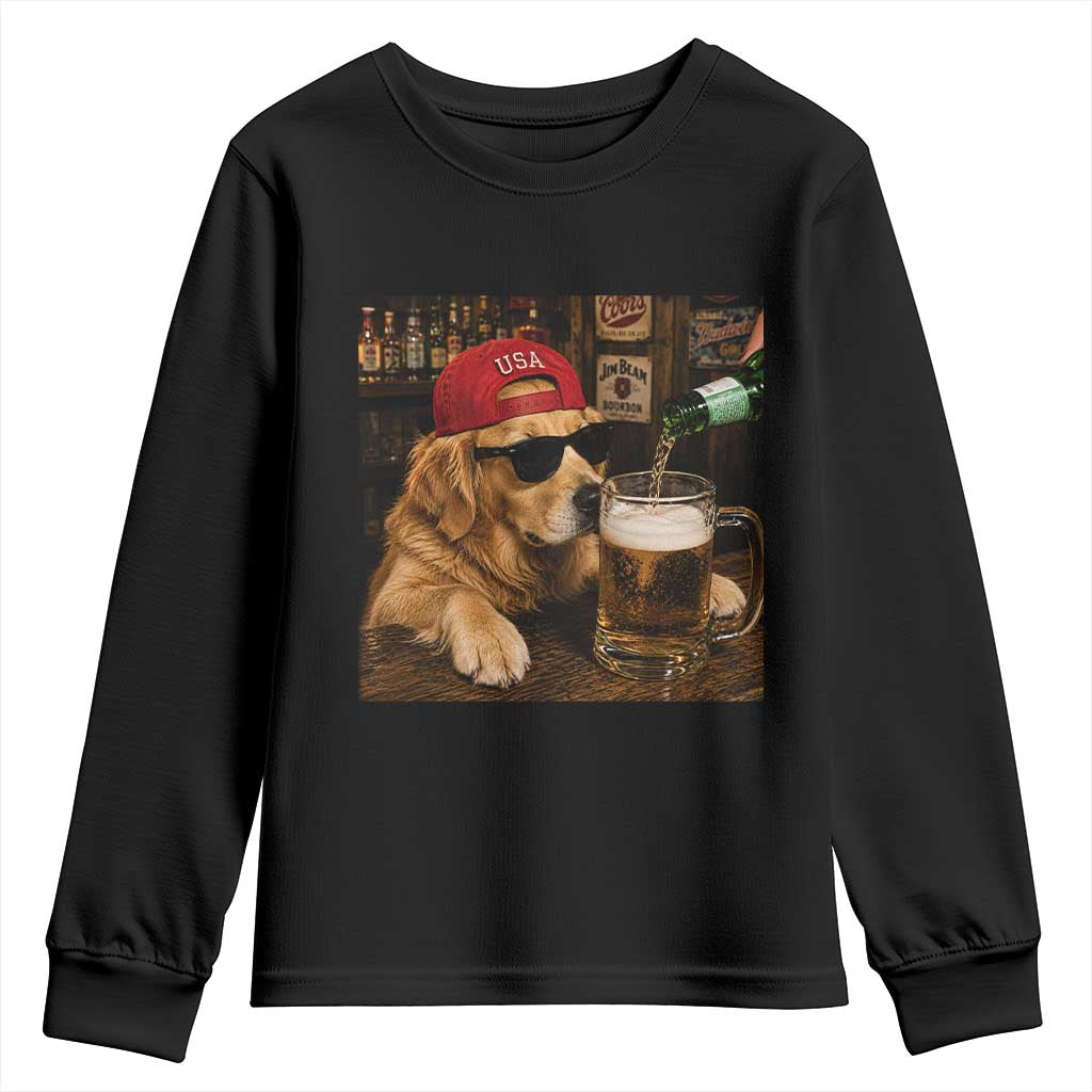 Funny Golden Retriever Drinking Beer Youth Sweatshirt Silly Dog Meme Graphic Sarcastic Gift TS10 Black Print Your Wear