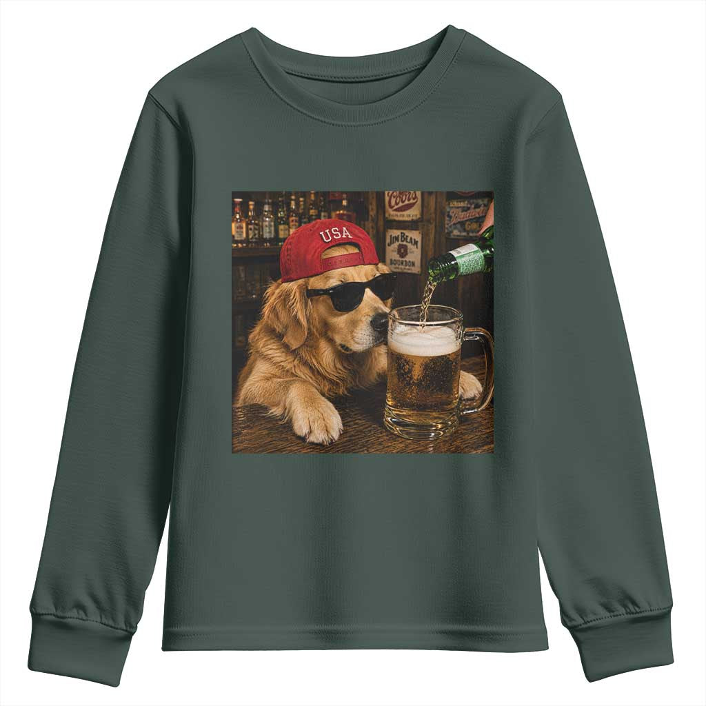 Funny Golden Retriever Drinking Beer Youth Sweatshirt Silly Dog Meme Graphic Sarcastic Gift