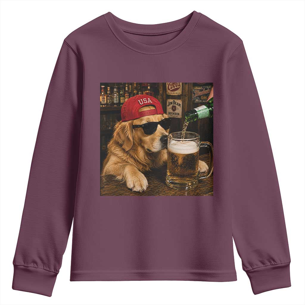 Funny Golden Retriever Drinking Beer Youth Sweatshirt Silly Dog Meme Graphic Sarcastic Gift