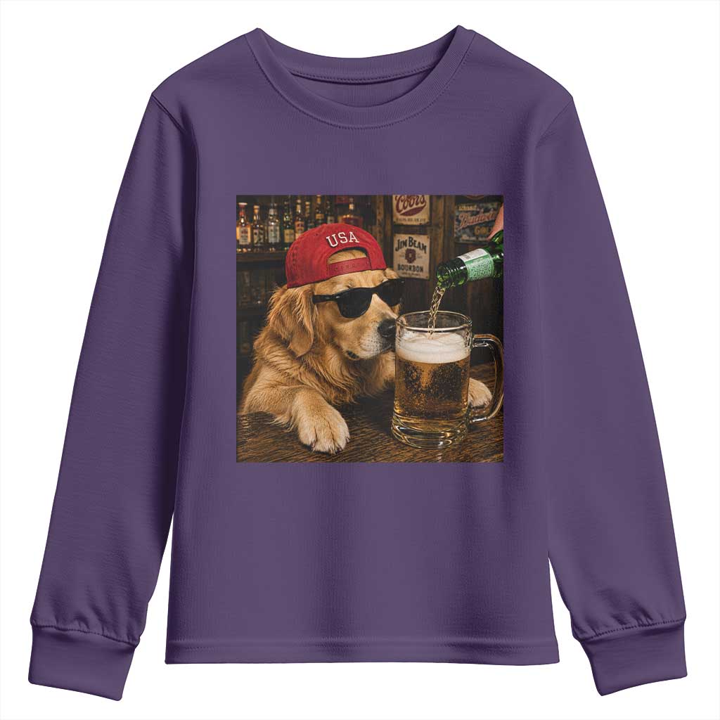 Funny Golden Retriever Drinking Beer Youth Sweatshirt Silly Dog Meme Graphic Sarcastic Gift