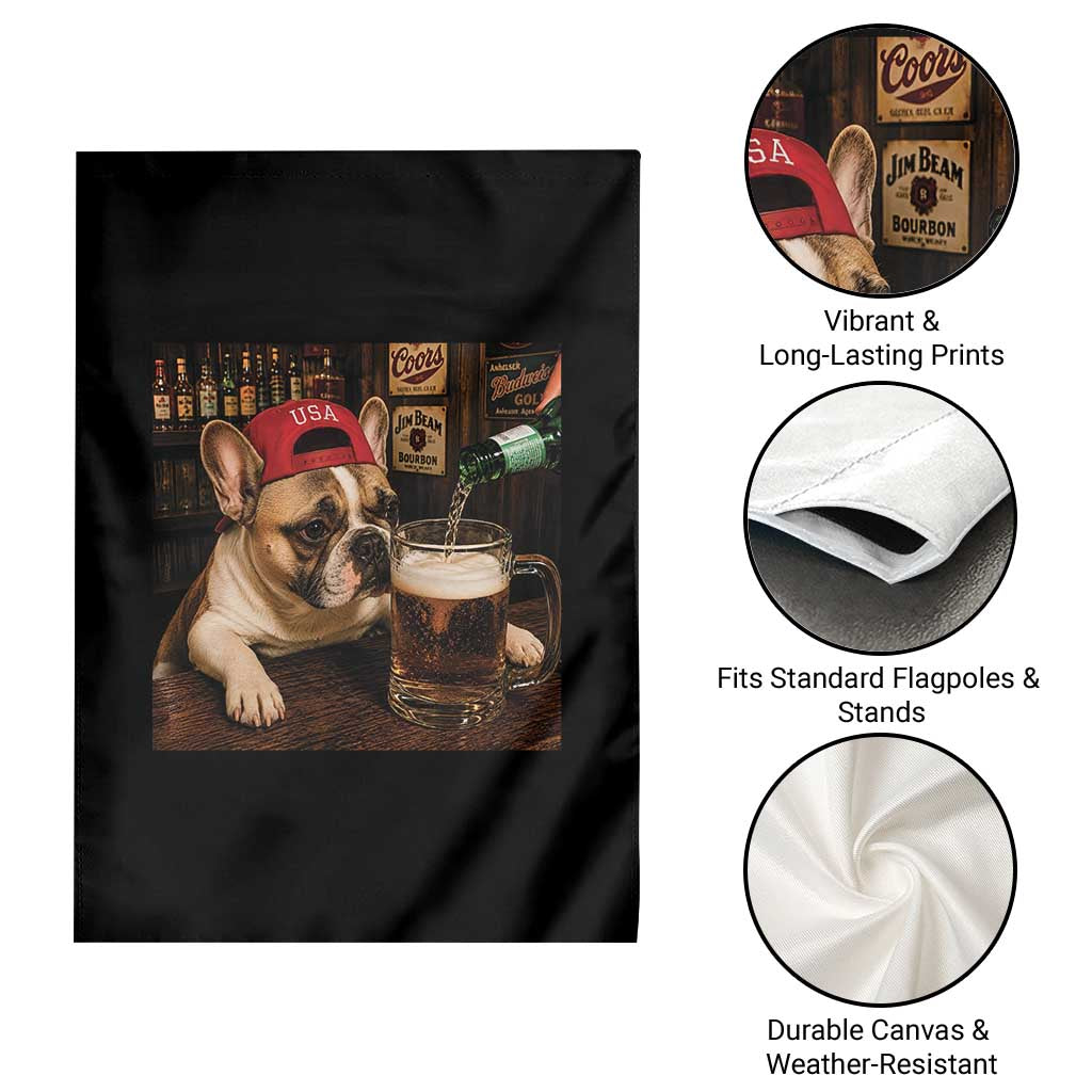 French Bulldog Drinking Beer Garden Flag Silly Dog Meme Graphic Sarcastic Gift