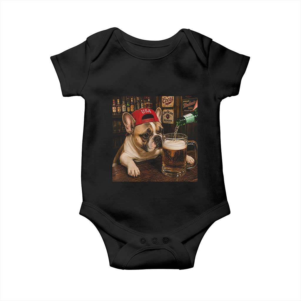 French Bulldog Drinking Beer Baby Onesie Silly Dog Meme Graphic Sarcastic Gift TS10 Black Print Your Wear
