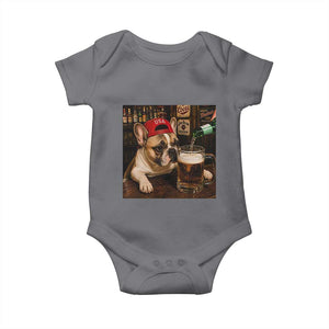 French Bulldog Drinking Beer Baby Onesie Silly Dog Meme Graphic Sarcastic Gift