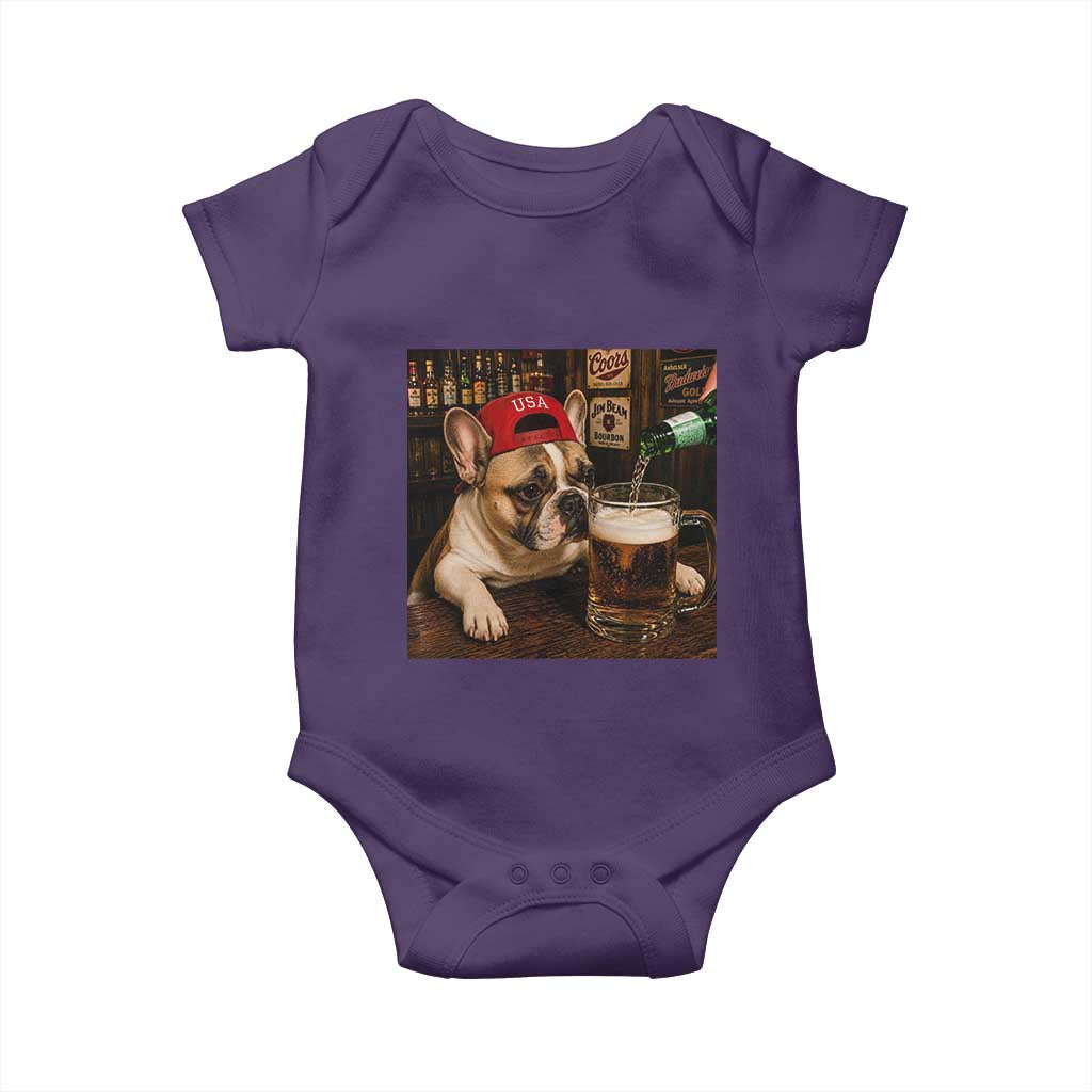 French Bulldog Drinking Beer Baby Onesie Silly Dog Meme Graphic Sarcastic Gift