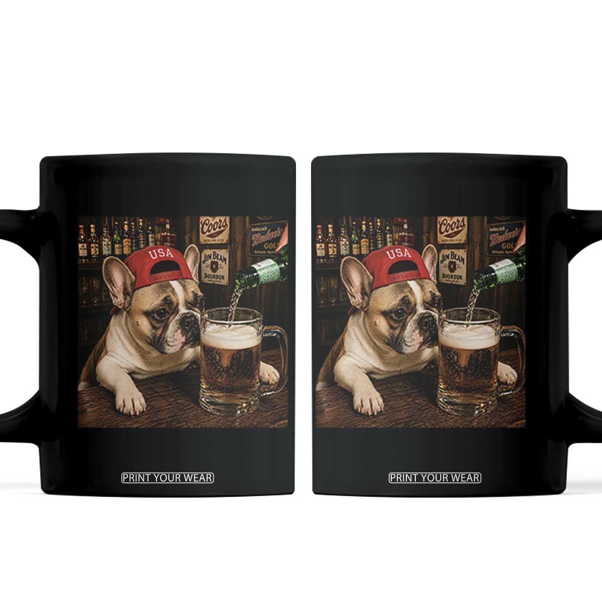 French Bulldog Drinking Beer Coffee Mug Silly Dog Meme Graphic Sarcastic Gift