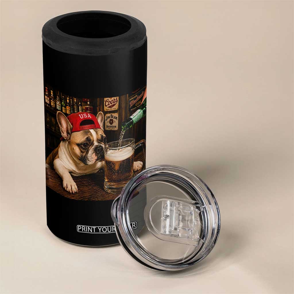 French Bulldog Drinking Beer 4 in 1 Can Cooler Tumbler Silly Dog Meme Graphic Sarcastic Gift