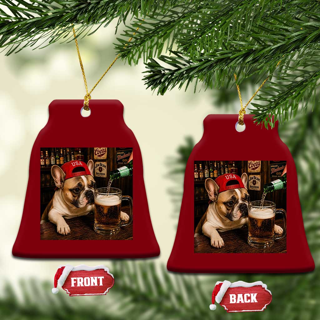 French Bulldog Drinking Beer Ceramic Ornament Silly Dog Meme Graphic Sarcastic Gift