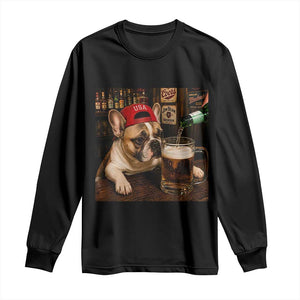 French Bulldog Drinking Beer Long Sleeve Shirt Silly Dog Meme Graphic Sarcastic Gift