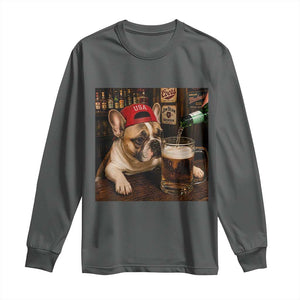French Bulldog Drinking Beer Long Sleeve Shirt Silly Dog Meme Graphic Sarcastic Gift