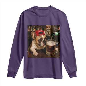French Bulldog Drinking Beer Long Sleeve Shirt Silly Dog Meme Graphic Sarcastic Gift