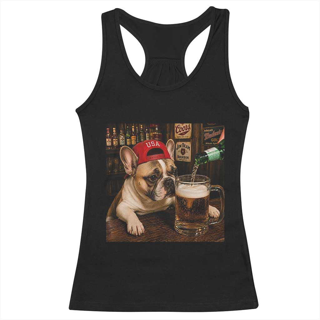 French Bulldog Drinking Beer Racerback Tank Top Silly Dog Meme Graphic Sarcastic Gift