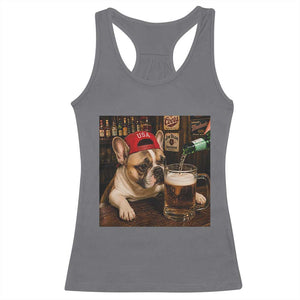 French Bulldog Drinking Beer Racerback Tank Top Silly Dog Meme Graphic Sarcastic Gift