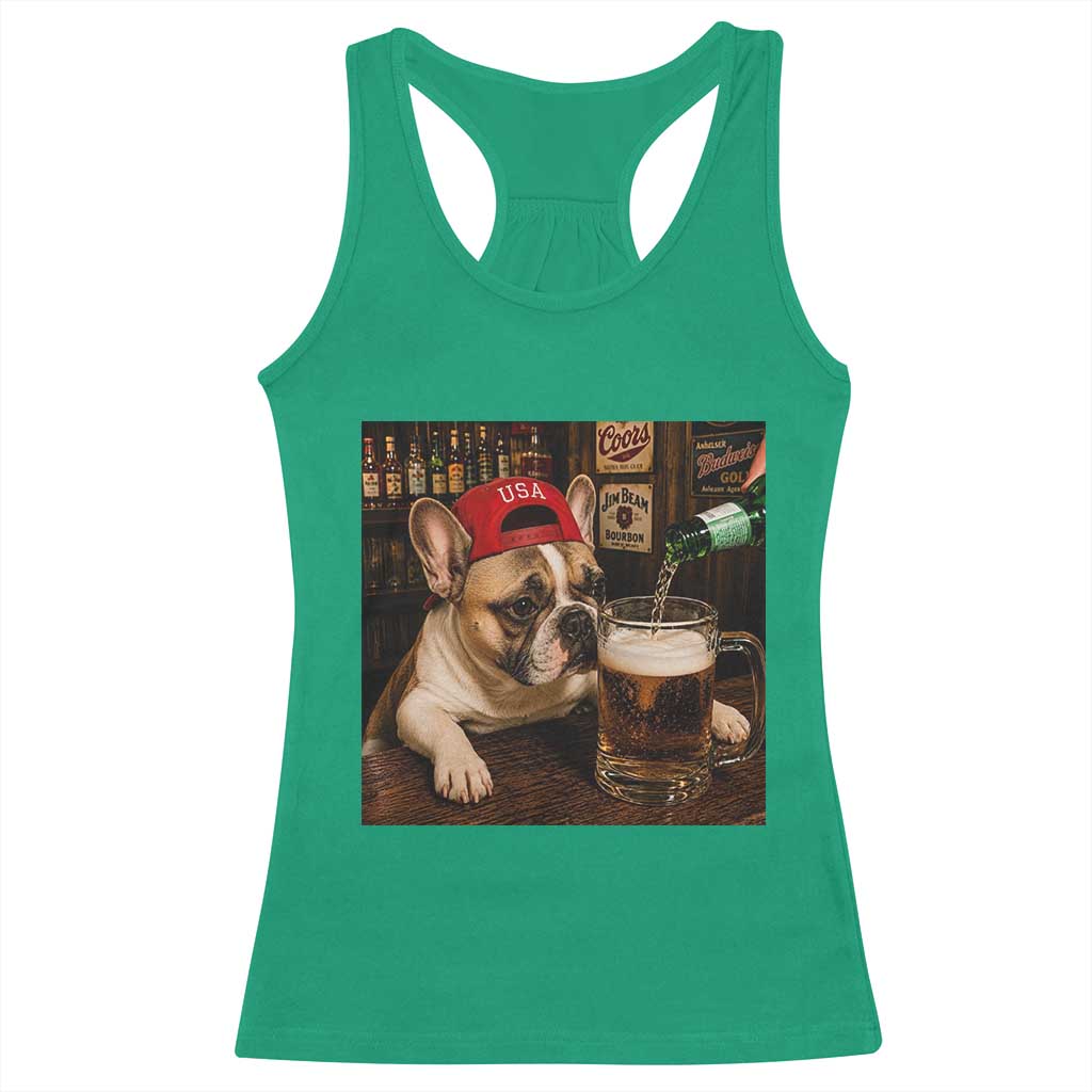 French Bulldog Drinking Beer Racerback Tank Top Silly Dog Meme Graphic Sarcastic Gift