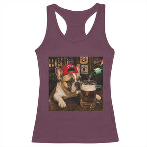 French Bulldog Drinking Beer Racerback Tank Top Silly Dog Meme Graphic Sarcastic Gift