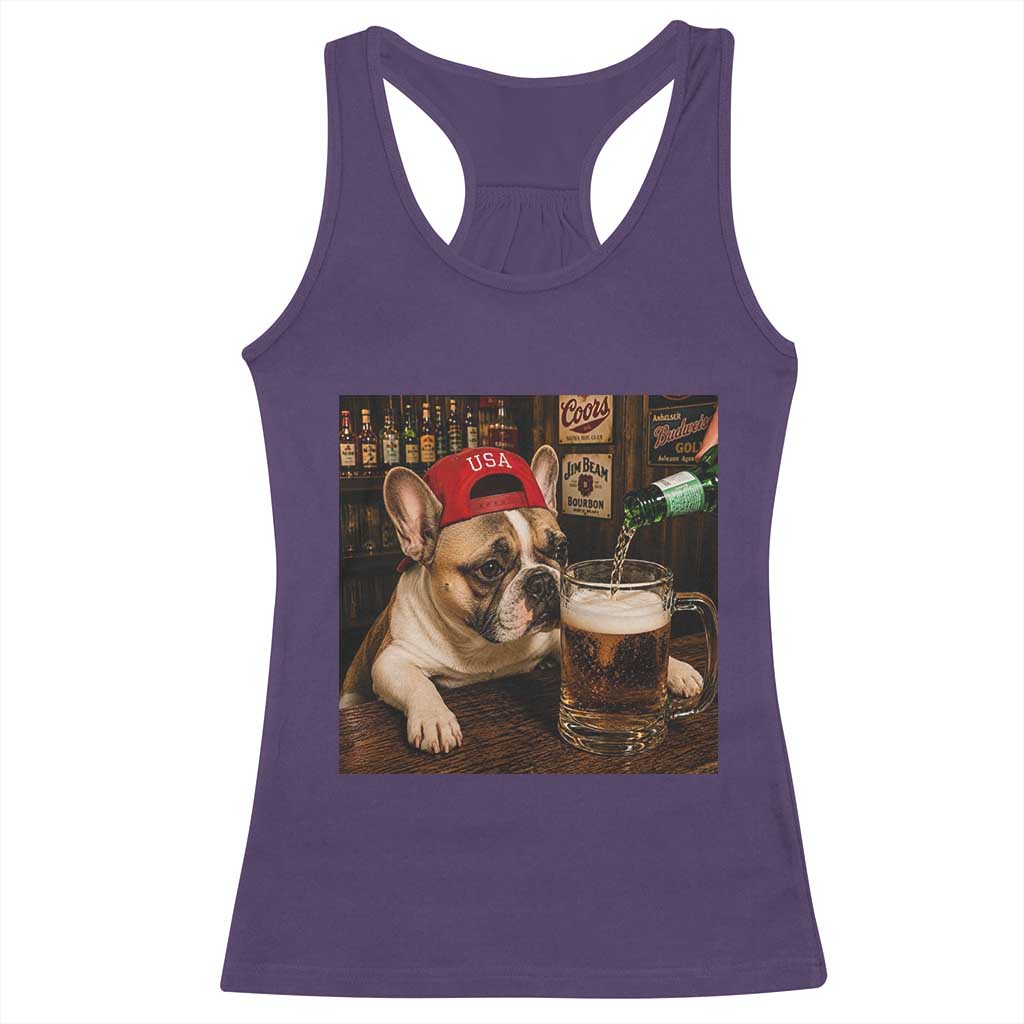 French Bulldog Drinking Beer Racerback Tank Top Silly Dog Meme Graphic Sarcastic Gift
