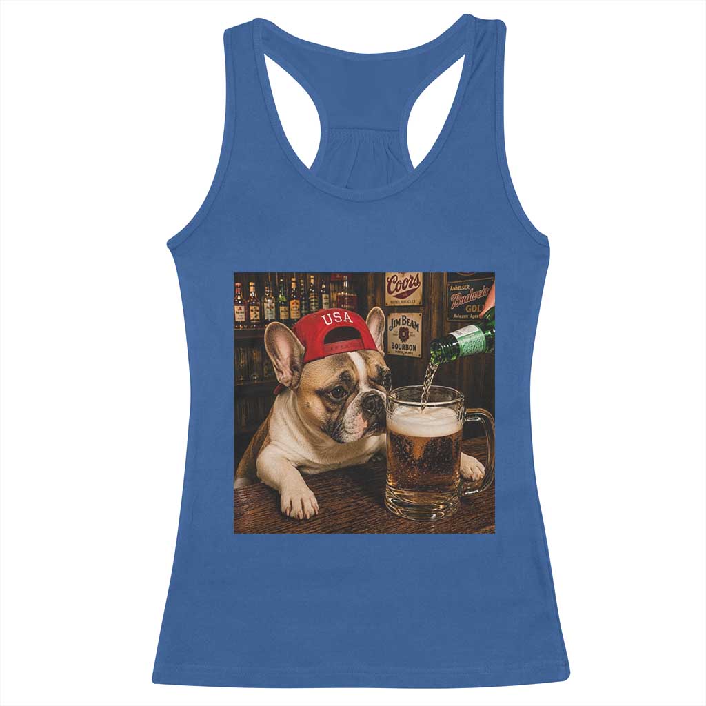 French Bulldog Drinking Beer Racerback Tank Top Silly Dog Meme Graphic Sarcastic Gift