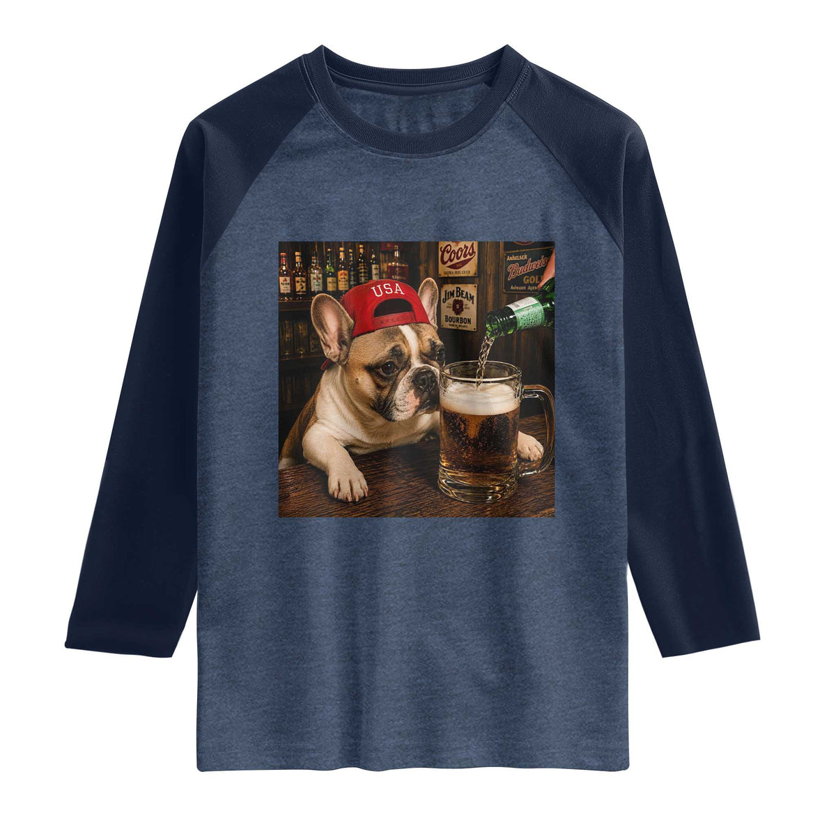 French Bulldog Drinking Beer Raglan Shirt Silly Dog Meme Graphic Sarcastic Gift