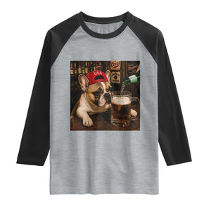 French Bulldog Drinking Beer Raglan Shirt Silly Dog Meme Graphic Sarcastic Gift